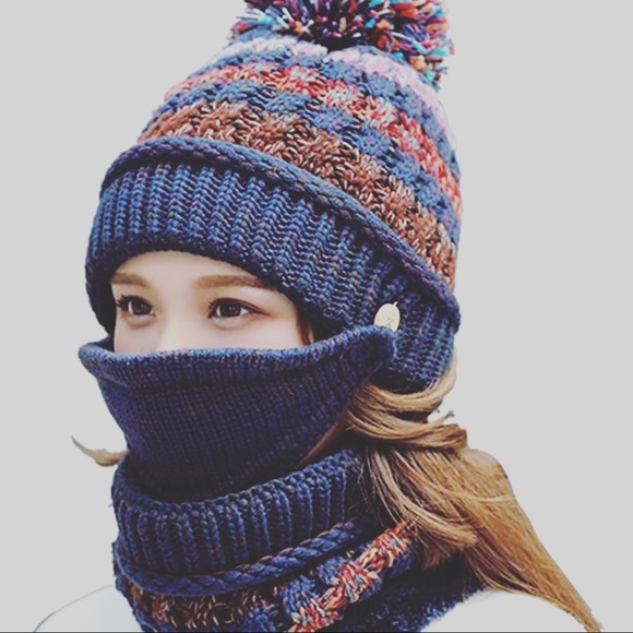 Navy Winter Hat + Scarf + Mask - Picture 3 of 5